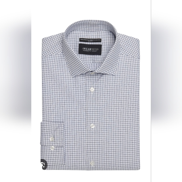 Kenneth Cole Awearness Non-iron Slim Fit 18 1/2 34/35 Blue Checkered - Picture 1 of 6